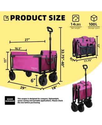 Convertible Folding 4-Wheel Wagon Cart - Heavy Duty Trolley with Bench Seat and Dog Leash, 360 lbs Capacity for Camping, Shopping