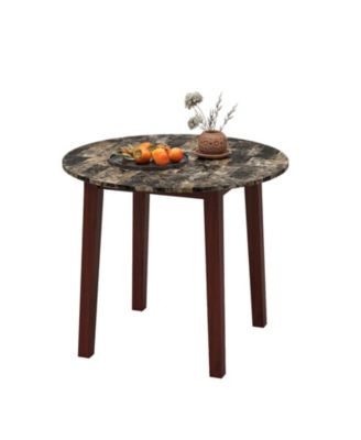 35 Inch Round Dining Table with Rubber Wood Legs and Marble-textured Veneer Tabletop