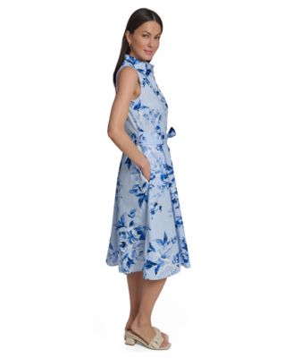 Women's Floral Sleeveless Collared Midi Shirtdress