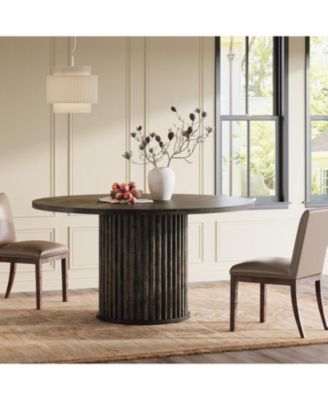 47.24-Inch Round Dining Table for 4-6 People, Modern Fluted MDF + Metal Base Kitchen Table