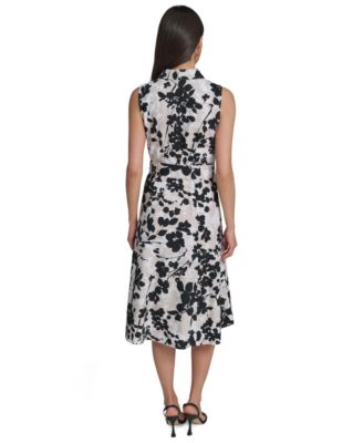 Women's Floral Sleeveless Collared Midi Shirtdress