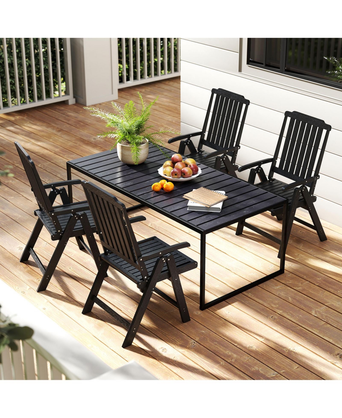 Gymax 4PCS Foldable Patio Chair w/Armrest Curved Back Slatted Seat for Backyard Deck