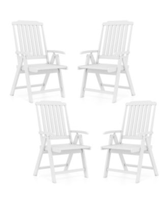 4PCS Foldable Patio Chair w/Armrest Curved Back Slatted Seat for Backyard Deck