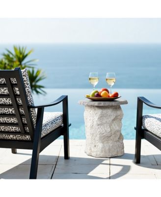  Outdoor Side Table, 18.7" MgO Patio Accent with Textured Base & Smooth Round Top