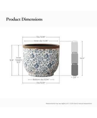 Floral Ceramic Planter, 15.59" Round, Indoor & Outdoor Garden Pot
