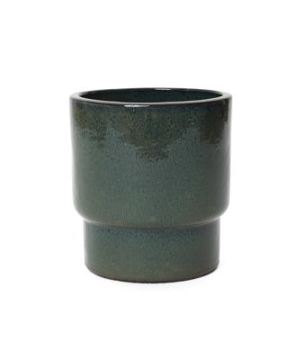 12" Dia Deep Green Round Ceramic Planter Pot, Modern Indoor Outdoor Pot for Plants with Drainage