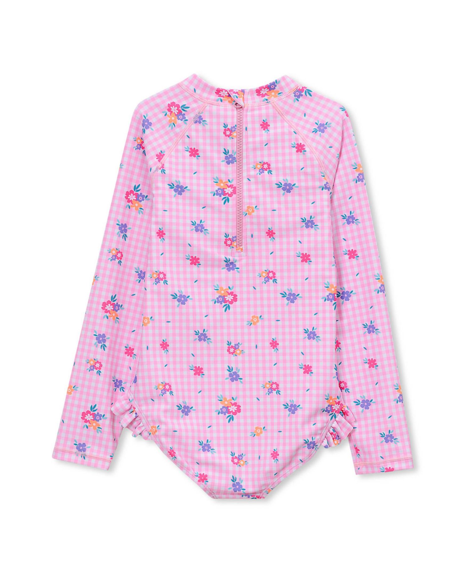 Girls Child Chlorine Resistant Long Sleeve Ruffle One Piece Swimsuit