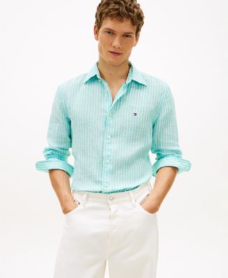 Men's 100% Linen Bengal Stripe Shirt