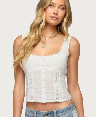 Women's Embroidered Cotton Button Up Top