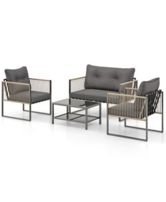 Set Of 8 Patio Furniture Set PE Rattan Conversation Sofa Set w/ Thick Cushions