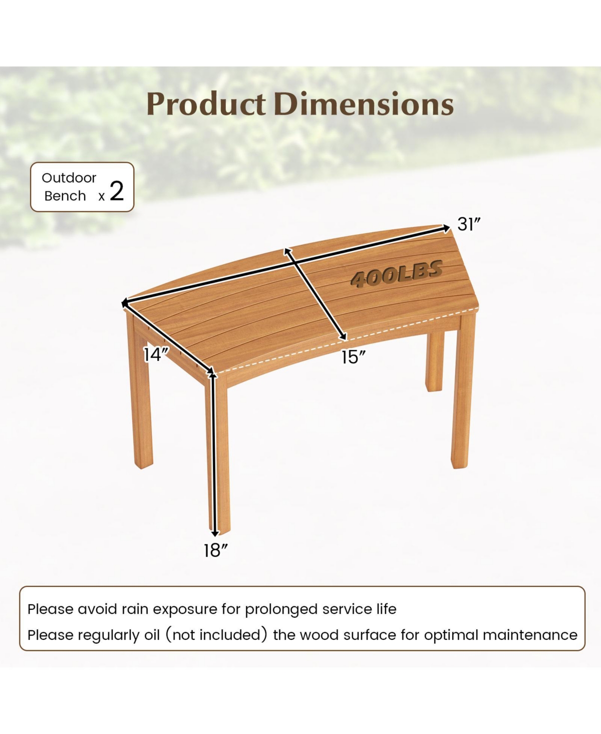 Gymax Outdoor Curved Acacia Wood Bench Set of Patio Garden Backless Fire Pit Bench
