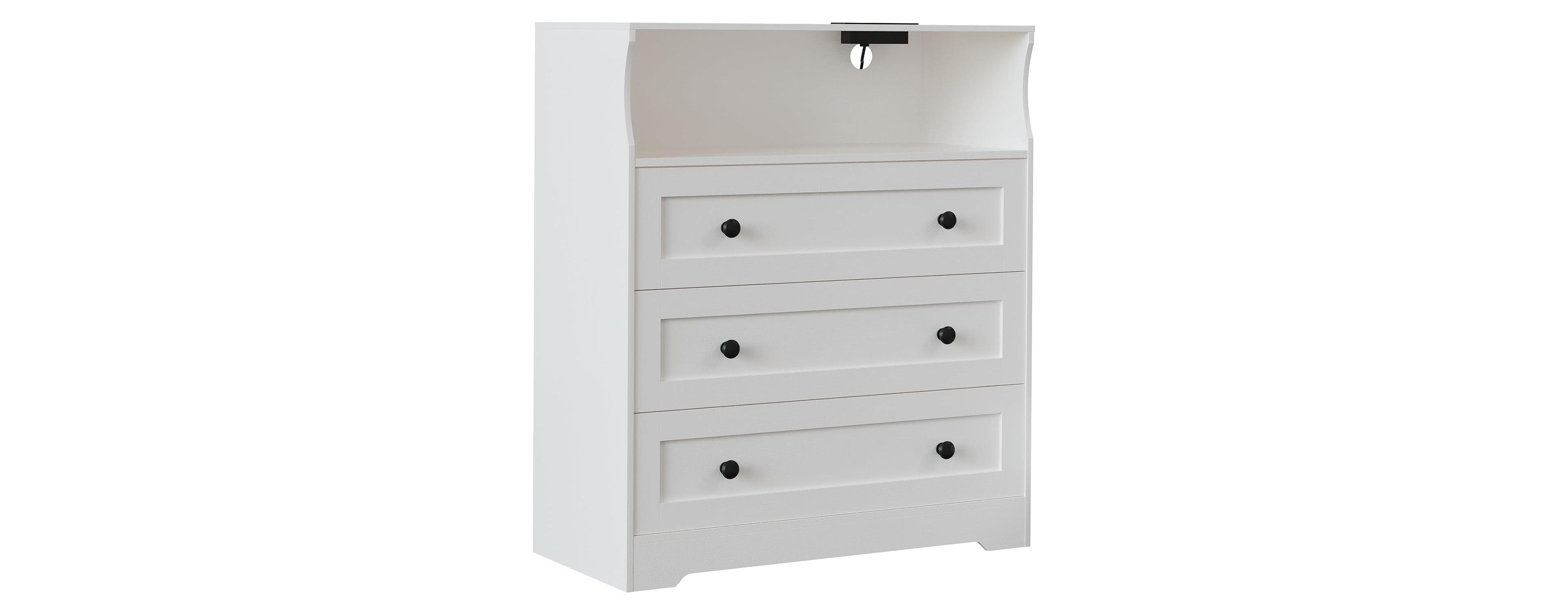 gaomon 3 Drawer Wooden Nightstand for Bedside with Led Lights & Charging Station, Wood Chest of Drawers for Closet, Living Room, Hallway, Entryway