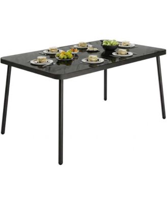 59'' Patio Dining Table Set for 4-6 Person, Tempered Glass Tabletop with Metal Frame