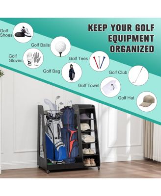 Golf Bag Storage Rack - Wooden Golf Clubs Organizer Fit 2 Golf Bags and Other Golfing Equipment Accessories for Garage, Club, Basement
