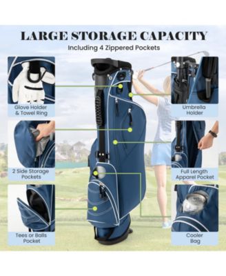 Golf Stand Cart Bag with 4-Way Divider, Organizer Pockets, Carry Strap