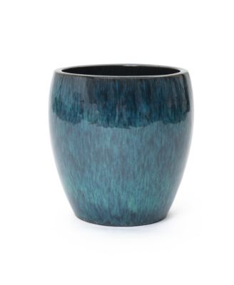 Oceanside Teal Ceramic Planter Pot , 11.8” Tall Glossy Plant Container with Drainage Hole