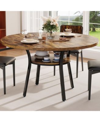 Round Dining Table for 4-6, 47 inch Wood Kitchen Table with Storage Shelf,with Metal Base,No Chairs