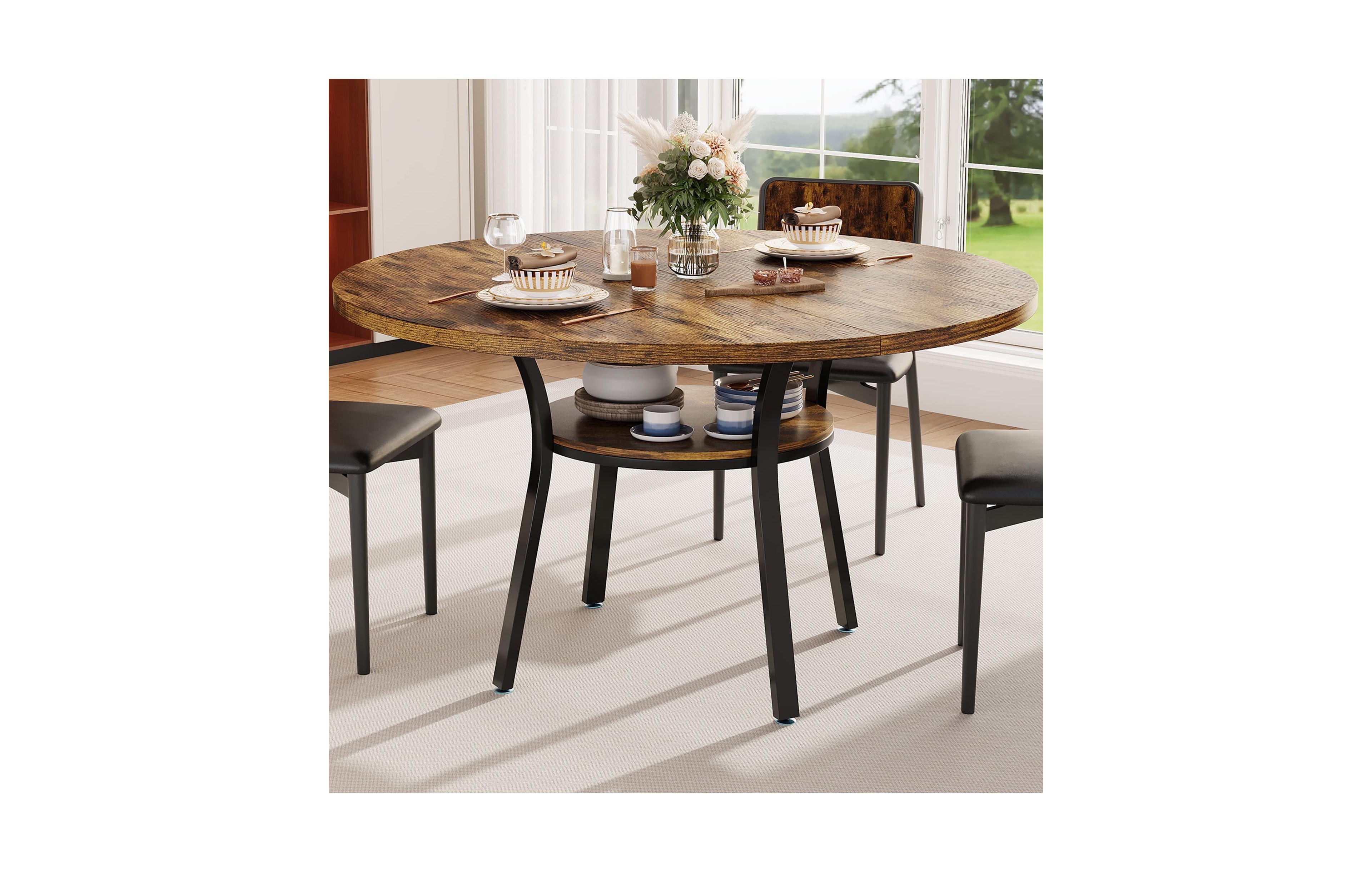 gaomon Round Dining Table for 4-6, 47 inch Wood Kitchen Table with Storage Shelf,with Metal Base,No Chairs