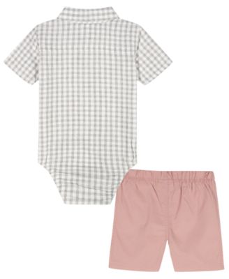 Baby Boys' Plaid Polo Bodysuit and Twill Shorts, 2-Piece Set