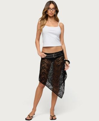 Women's Sheer Lace Handkerchief Midi Skort