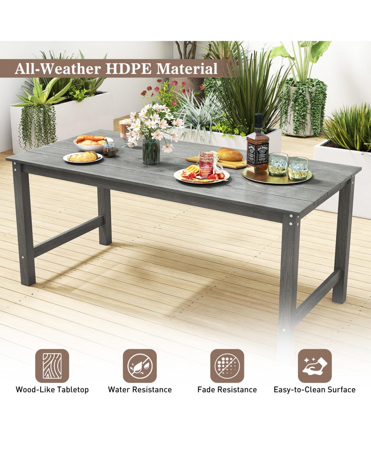 Gymax 3PCS Dining Table Set w/ 2 BenchesPatio Hdpe Weather Resistant Furniture