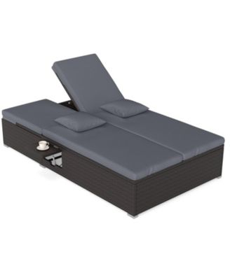 Patio Daybed PE Wicker Double Chaise Lounge Adjustable Backrests Outdoor