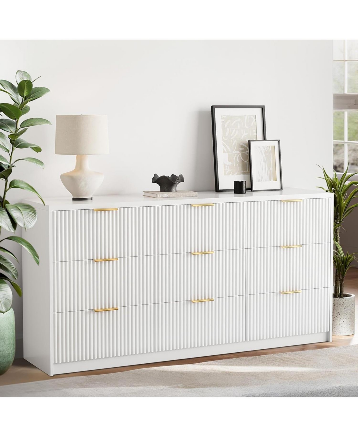 Gaomon 9 Drawer Dresser for Bedroom,Fluted Dresser with Smooth Slides, Modern Chest of Drawers with Golden Handles for Bedroom, Living Room