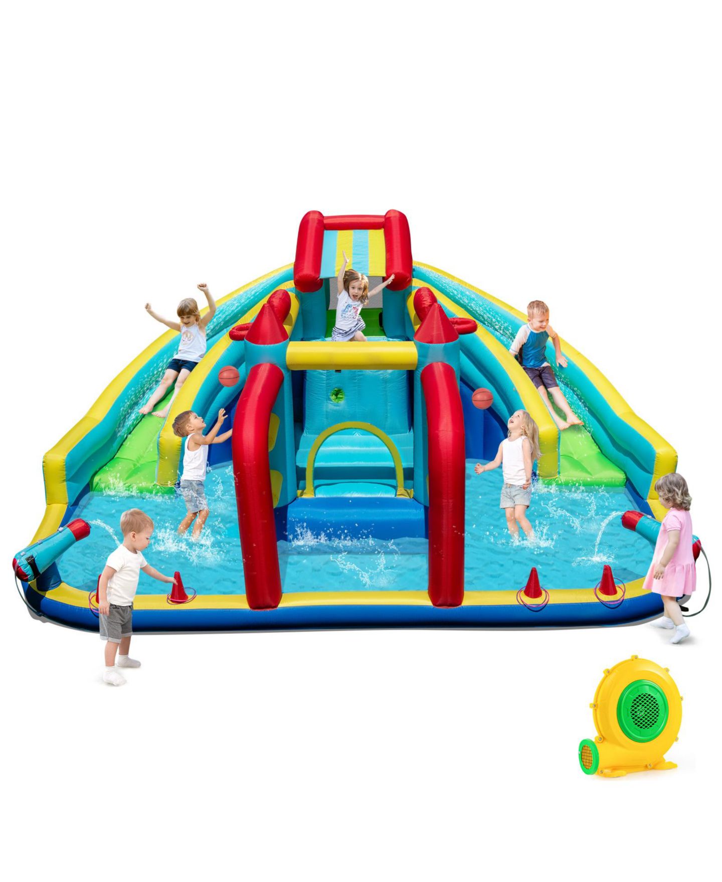 Детская игрушка Mecale Inflatable Double Water Slide Park with Obstacle Course, Holds 4 Kids, Ages 3-12, цвет: Синий — фото 1