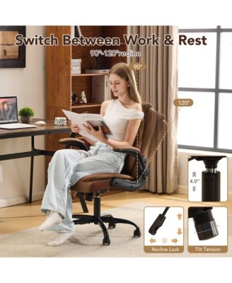 Ergonomic Leather Office Chair with Flip-Up Armrests, Lumbar Support, Swivel & Rocking – Home Office Desk Chair