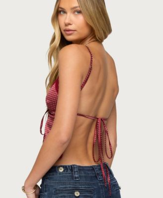 Women's Backless Satin Effect Polka Dot Top