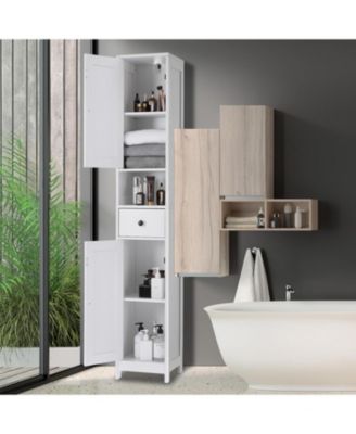 Tall Bathroom Cabinet, Freestanding with 2 Adjustable Shelves, Modern White Storage for Bathroom, Kitchen & Hallway