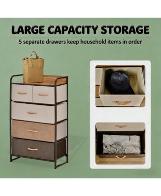 5-Drawer Dresser, Fabric Chest of Drawers, 4-Tier Storage Organizer with Foldable Drawers and Open Shelves for Bedroom and Living Room