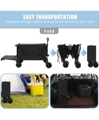 Foldable Wagon, Heavy Duty Extra Long Extender Wagon Cart with All-Terrain Beach Wheels, 480 LBS Capacity for Beach, Camping and Gardening