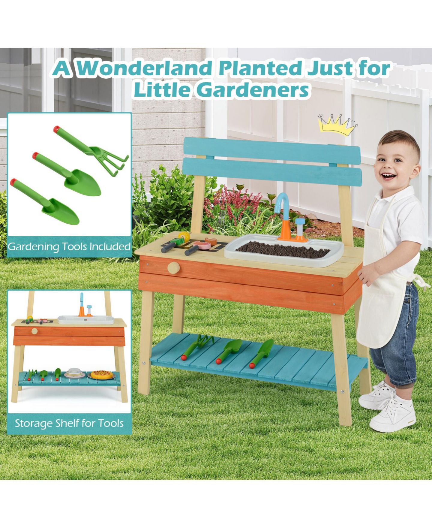 Детский игровой набор Mecale Chef Wooden Mud Kitchen Play Set, Ages 3+, цвет: Синий — фото 5