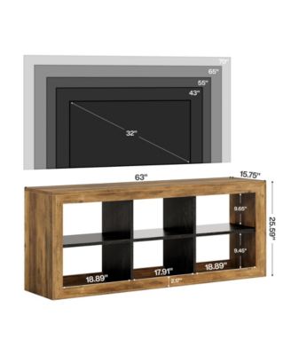 63" TV Stand for Up to 70 Inch TVs, Farmhouse Entertainment Center with 6 Open Storage Cubes, Wooden Media Console TV