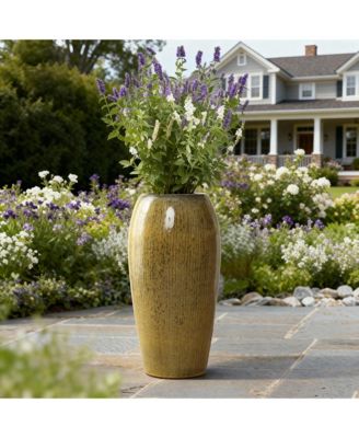 23-Inch Tall Ceramic Planter, Decorative Round Pot for Plants & Flowers