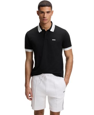 BOSS by Men's Stretch-Cotton Stripe Trim Polo Shirt