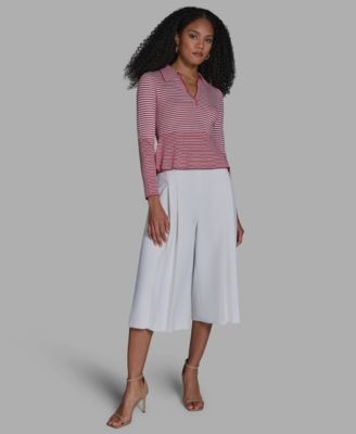 Women's Collared Striped Polo Top