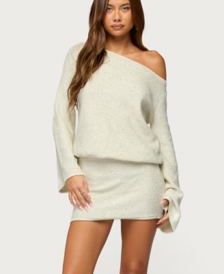 Women's One Shoulder Sequin Knit Mini Dress