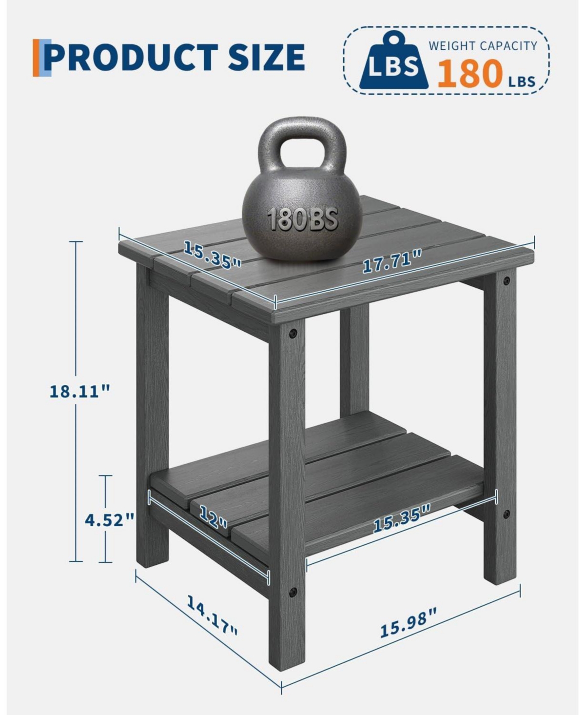 gaomon TrailBlaze in Adirondack Square Outdoor Side Table,2-Tier Storage Patio Side Table
