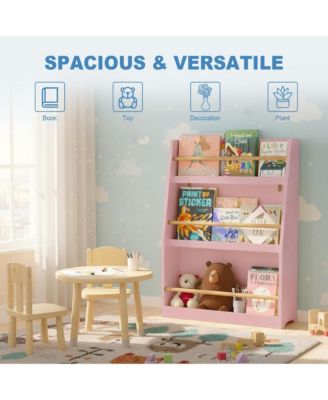 Kids Bookshelf - 3-Tier Organizer for Books and Toys, Multifunctional Book Rack Display Stand for Playroom, Nursery and Classrooms
