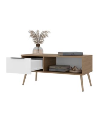 Scandinavian Style Coffee Table with Storage Drawer and Open Shelf