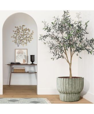 Vintage Distressed 13.4-Inch Tall Round Cement Planter