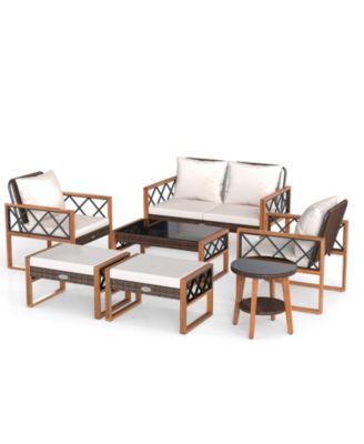 7 PCS Patio PE Wicker Furniture Set w/ Ottomans Cushions & Tables Chair Couch Outdoor