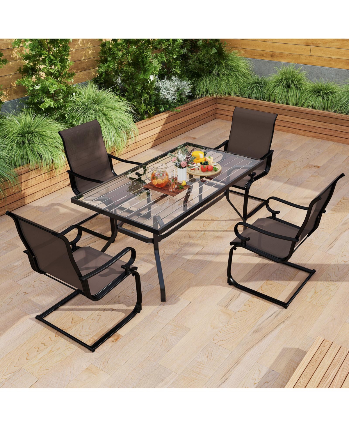 Gymax Patio Dining Chairs Set of 4 C-Spring Motion Patio Chairs w/ Metal Frame