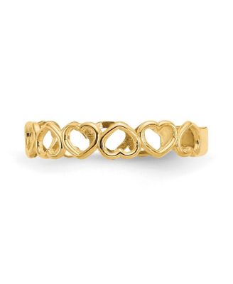 Solid 10k Gold Alternating Open Hearts Adjustable Toe Ring