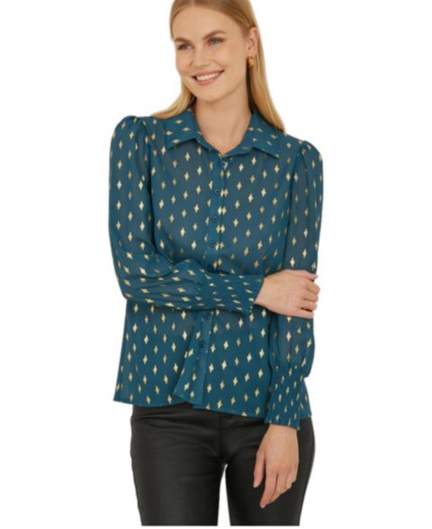 Женская блузка Yumi Diamond Foil Print, цвет: Бирюзовый