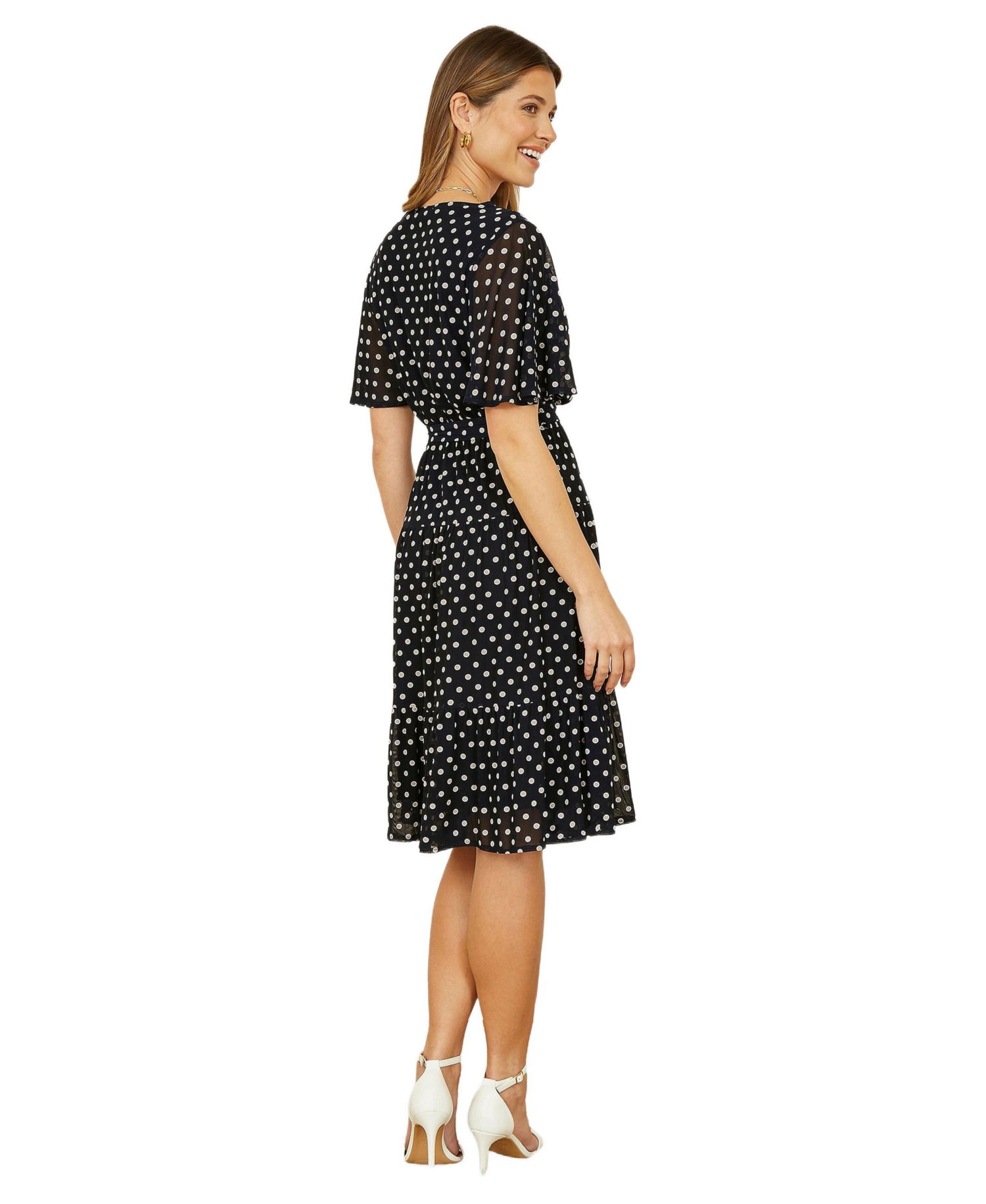 Women's Dot Print Mesh Stretch Midi Skater Dress