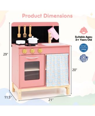 Play Kitchen for Kids, Wooden Kitchen Playset with Door Curtain for Role-Playing Fun