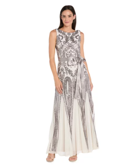 Petite Boat Neck Dress - Ivory Pewter